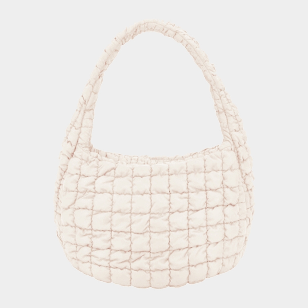 Ivory Puffer Hobo Bag Purse Quilted Shoulder Womens Fashion Accessory Crossbody